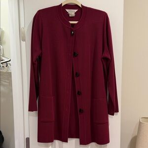 Misook Deep Red Cardigan with Heart Buttons